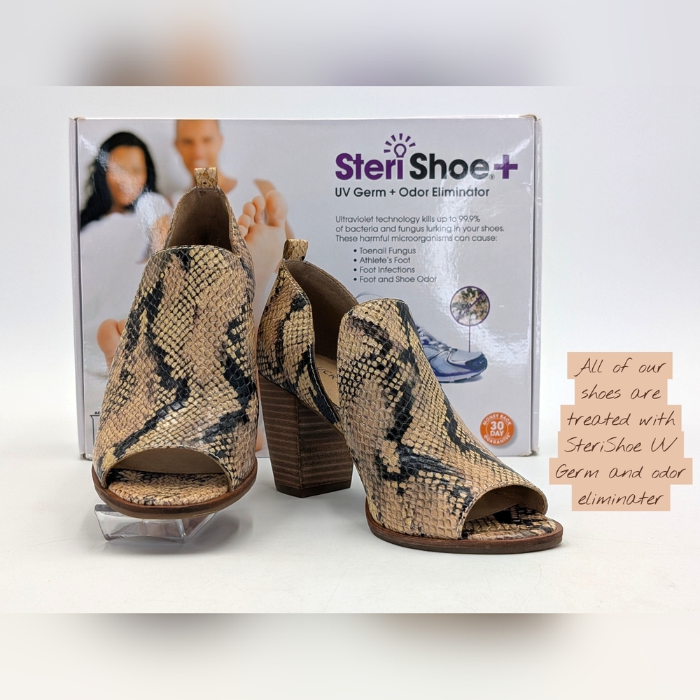Lucky Brand LK-Junai Women's Size 7M Genuine Leather Snakeskin Peep Toe Heels - Picture 16 of 17